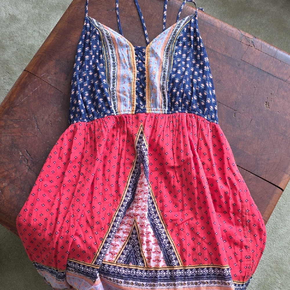 True Craft Women's Mini Dress - Red and Blue